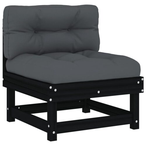 Middle Sofas with Cushions 2pcs Black Solid Wood Pine - Image 4