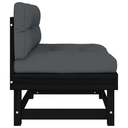Middle Sofas with Cushions 2pcs Black Solid Wood Pine - Image 6