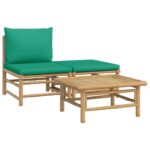 3-Piece Garden Lounge Set with Green Cushions Bamboo