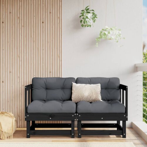 Corner Sofas with Cushions 2pcs Black Solid Wood Pine - Image 2