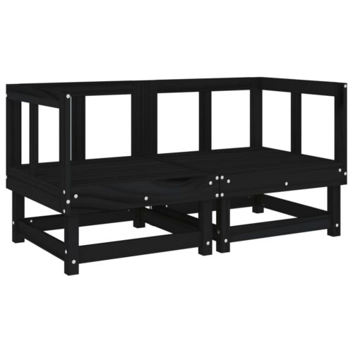 Corner Sofas with Cushions 2pcs Black Solid Wood Pine - Image 3