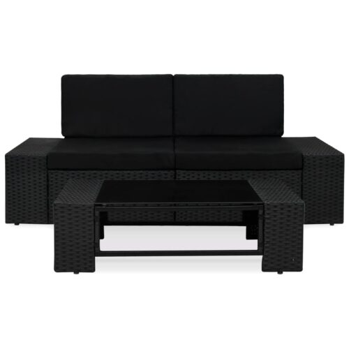 3-Piece Garden Lounge Set Poly Rattan Black - Image 2