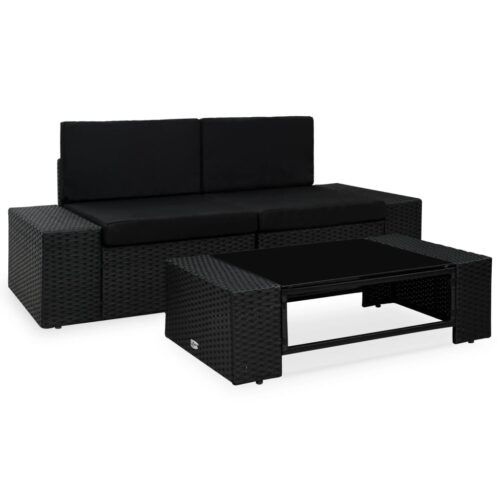 3-Piece Garden Lounge Set Poly Rattan Black