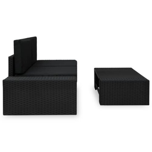 3-Piece Garden Lounge Set Poly Rattan Black - Image 4
