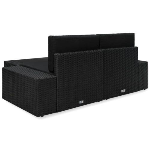 3-Piece Garden Lounge Set Poly Rattan Black - Image 5