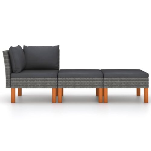 3-Piece Garden Lounge Set Poly Rattan Solid Eucalyptus Wood - Image 2