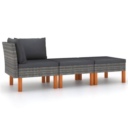 3-Piece Garden Lounge Set Poly Rattan Solid Eucalyptus Wood