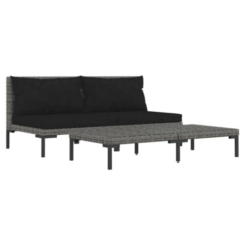 3-Piece Garden Lounge Set Dark Grey Half Round Poly Rattan