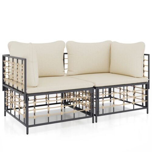 Sectional Corner Sofas with Cushions 2pcs Poly Rattan
