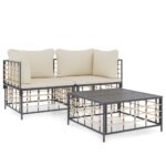 3-Piece Garden Lounge Set with Cushions Anthracite Poly Rattan