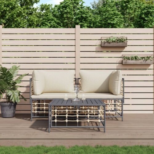 3-Piece Garden Lounge Set with Cushions Anthracite Poly Rattan - Image 2