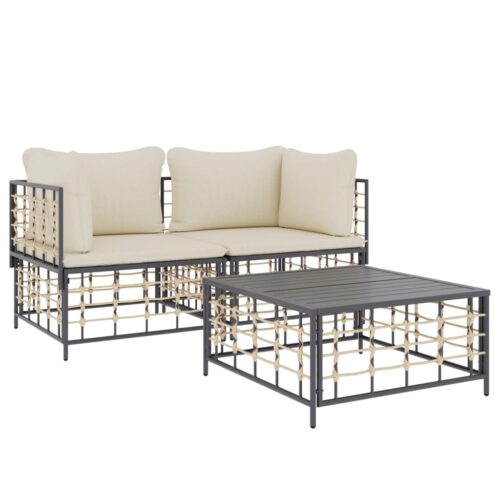 3-Piece Garden Lounge Set with Cushions Anthracite Poly Rattan - Image 3