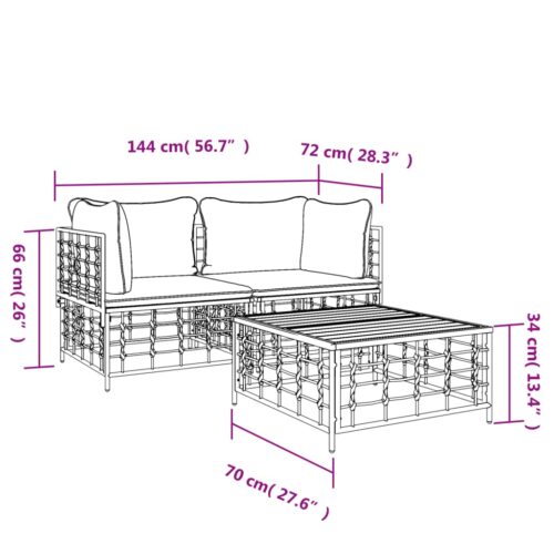 3-Piece Garden Lounge Set with Cushions Anthracite Poly Rattan - Image 8