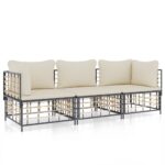 3-Piece Garden Lounge Set with Cushions Anthracite Poly Rattan