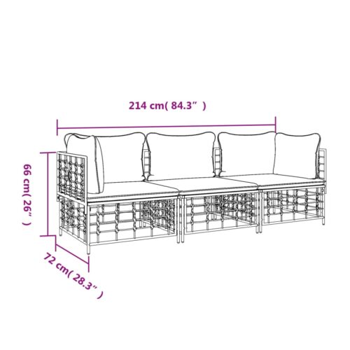 3-Piece Garden Lounge Set with Cushions Anthracite Poly Rattan - Image 8