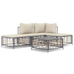 5-Piece Garden Lounge Set with Cushions Anthracite Poly Rattan