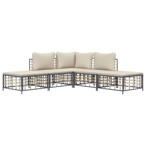 5-Piece Garden Lounge Set with Cushions Anthracite Poly Rattan - Image 3