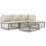 5-Piece Garden Lounge Set with Cushions Anthracite Poly Rattan
