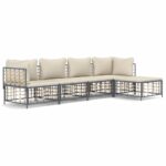 5-Piece Garden Lounge Set with Cushions Anthracite Poly Rattan