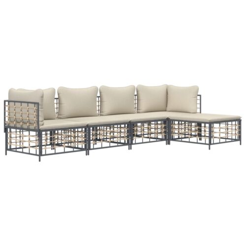 5-Piece Garden Lounge Set with Cushions Anthracite Poly Rattan - Image 3