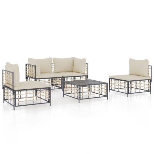 5-Piece Garden Lounge Set with Cushions Anthracite Poly Rattan