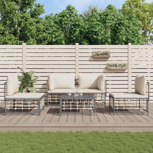 5-Piece Garden Lounge Set with Cushions Anthracite Poly Rattan - Image 2