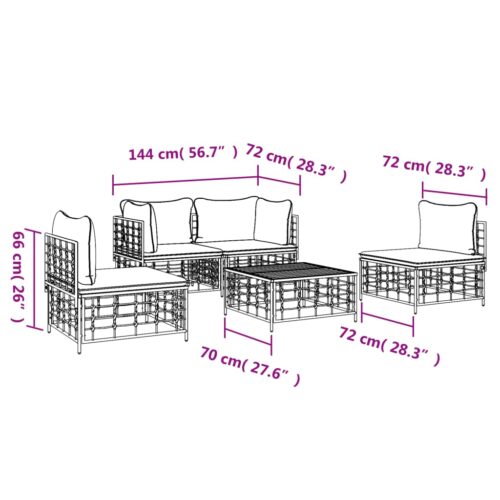5-Piece Garden Lounge Set with Cushions Anthracite Poly Rattan - Image 9