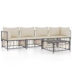 5-Piece Garden Lounge Set with Cushions Anthracite Poly Rattan