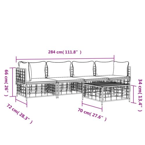 5-Piece Garden Lounge Set with Cushions Anthracite Poly Rattan - Image 8