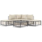 6-Piece Garden Lounge Set with Cushions Anthracite Poly Rattan