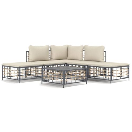 6-Piece Garden Lounge Set with Cushions Anthracite Poly Rattan