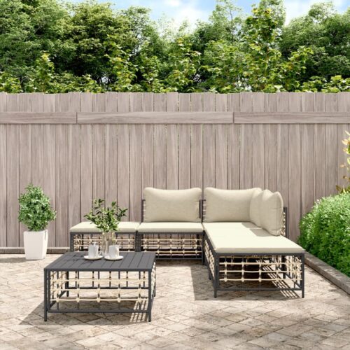 6-Piece Garden Lounge Set with Cushions Anthracite Poly Rattan - Image 2
