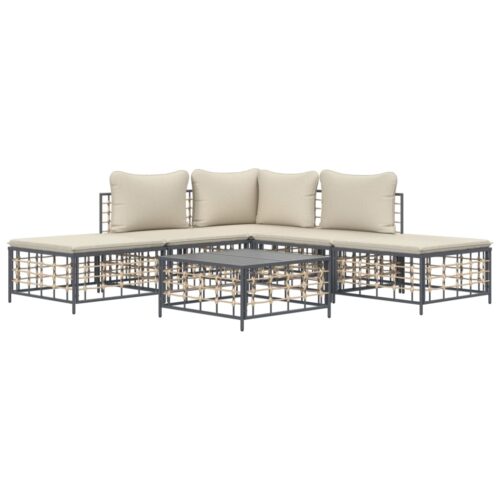 6-Piece Garden Lounge Set with Cushions Anthracite Poly Rattan - Image 3