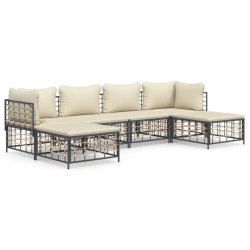 6-Piece Garden Lounge Set with Cushions Anthracite Poly Rattan