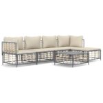 6-Piece Garden Lounge Set with Cushions Anthracite Poly Rattan
