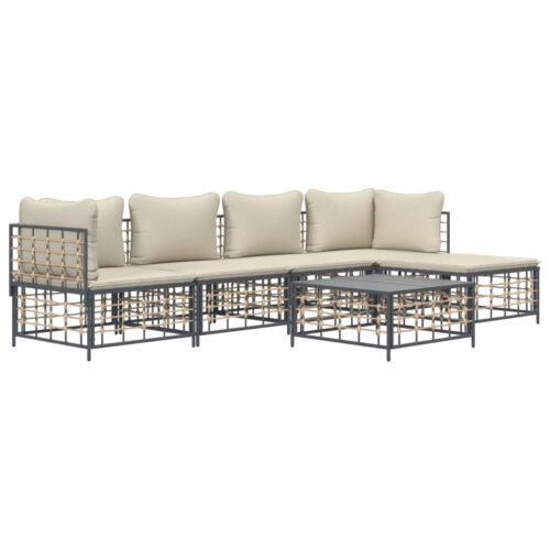 6-Piece Garden Lounge Set with Cushions Anthracite Poly Rattan - Image 3
