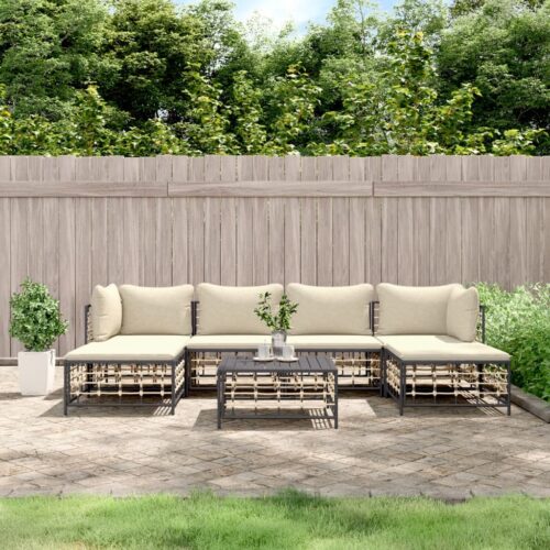7-Piece Garden Lounge Set with Cushions Anthracite Poly Rattan - Image 2