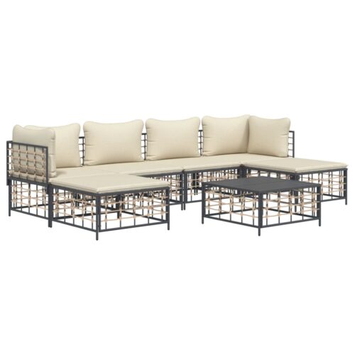 7-Piece Garden Lounge Set with Cushions Anthracite Poly Rattan - Image 3