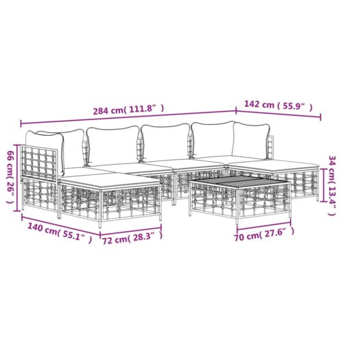 7-Piece Garden Lounge Set with Cushions Anthracite Poly Rattan - Image 10