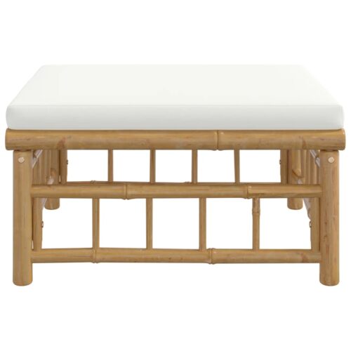 Bamboo Outdoor Footstool with Cushion Garden Patio Bench Ottoman Chair Seat - Image 4