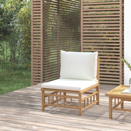 Garden Middle Sofa with Cream White Cushions Bamboo - Image 2