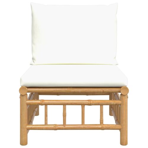 Garden Middle Sofa with Cream White Cushions Bamboo - Image 3