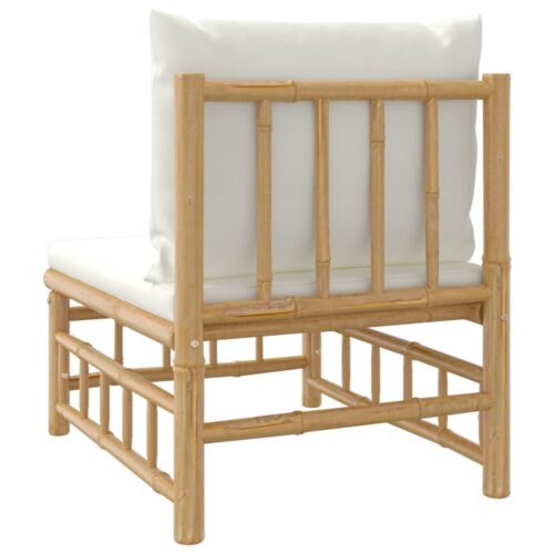Garden Middle Sofa with Cream White Cushions Bamboo - Image 5