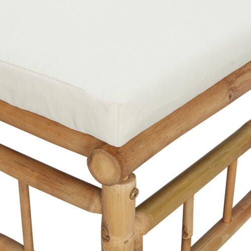 Garden Middle Sofa with Cream White Cushions Bamboo - Image 6