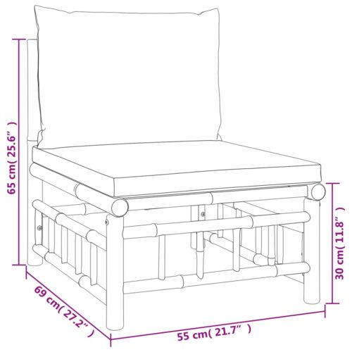 Garden Middle Sofa with Cream White Cushions Bamboo - Image 7