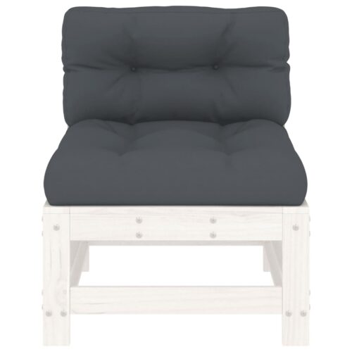 Middle Sofa with Cushions White Solid Wood Pine - Image 3