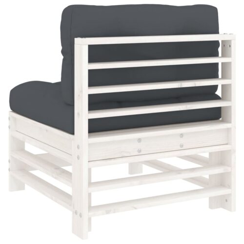 Middle Sofa with Cushions White Solid Wood Pine - Image 5
