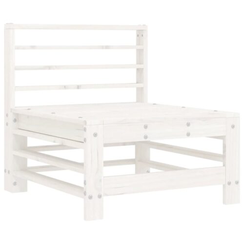 Middle Sofa with Cushions White Solid Wood Pine - Image 6