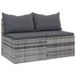 Garden Middle Sofas with Cushions 2pcs Grey Poly Rattan
