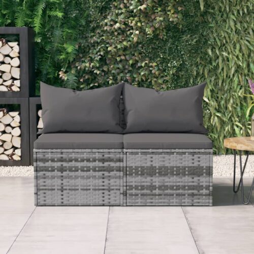 Garden Middle Sofas with Cushions 2pcs Grey Poly Rattan - Image 2